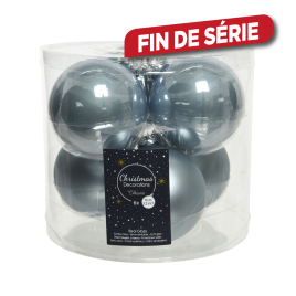 Boule de Noël en verre bleu brumeux Ø 8 cm 6 pièces DECORIS