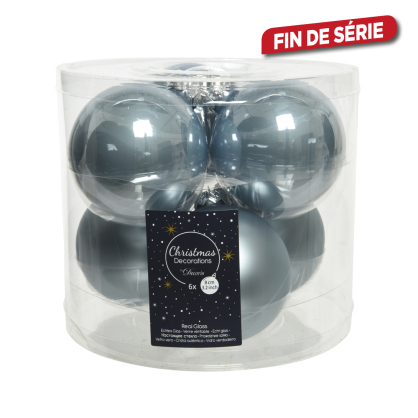 Boule de Noël en verre bleu brumeux Ø 8 cm 6 pièces DECORIS