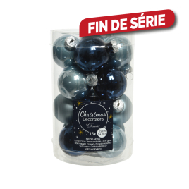 Set de boules de Noël en verre bleu Ø 3,5 cm 16 pièces DECORIS