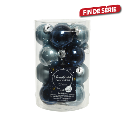 Set de boules de Noël en verre bleu Ø 3,5 cm 16 pièces DECORIS