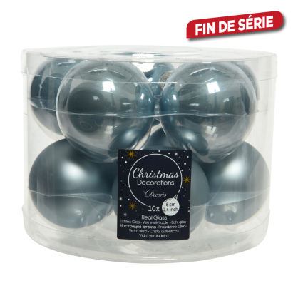 Boule de Noël en verre bleu brumeux Ø 6 cm 10 pièces DECORIS