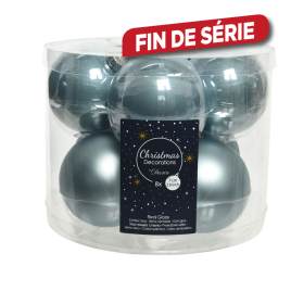 Boule de Noël en verre bleu brumeux Ø 7 cm 8 pièces DECORIS