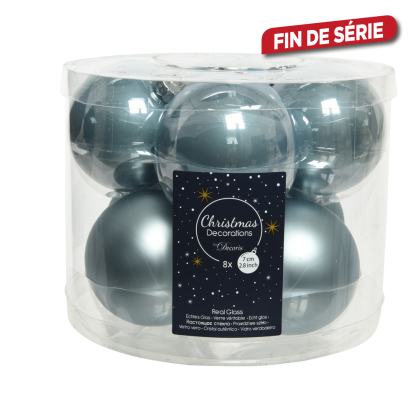 Boule de Noël en verre bleu brumeux Ø 7 cm 8 pièces DECORIS