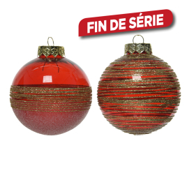 Boule de Noël incassable avec paillettes Ø 8 cm rouge DECORIS