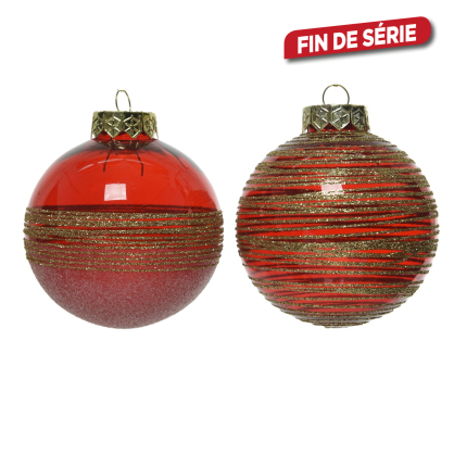 Boule de Noël incassable avec paillettes Ø 8 cm rouge DECORIS