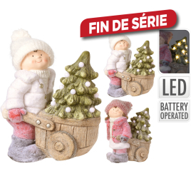 Figurine d'enfant avec sapin de Noël LED