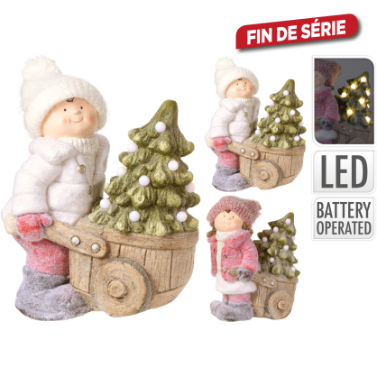 Figurine d'enfant avec sapin de Noël LED