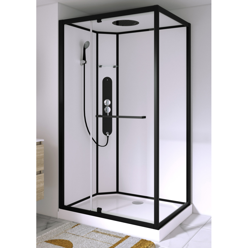 Cabine de douche L.90 x l.115 cm noir, verre transparent, Urban