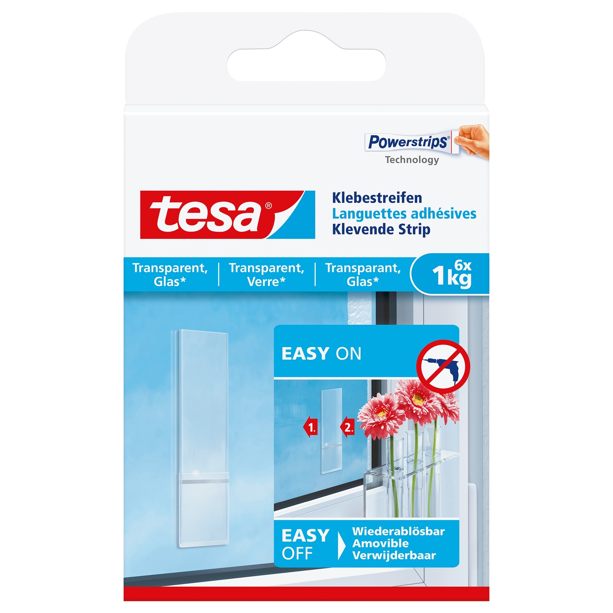 tesa Powerstrips Crochet adhésif pour verre, transparent