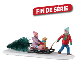 Figurine frère et soeur en luge avec sapin LEMAX