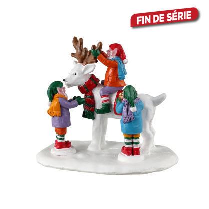 Figurine trio d'elfes et bonhomme de neige renne LEMAX