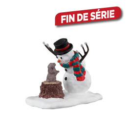 Figurine lapin avec un bonhomme de neige LEMAX