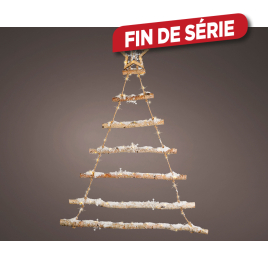 Sapin de Noël en bois enneigé LED blanc chaud à suspendre 90 cm DECORIS