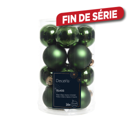 Boule de Noël en verre Ø 3,5 cm vert pin 16 pièces DECORIS