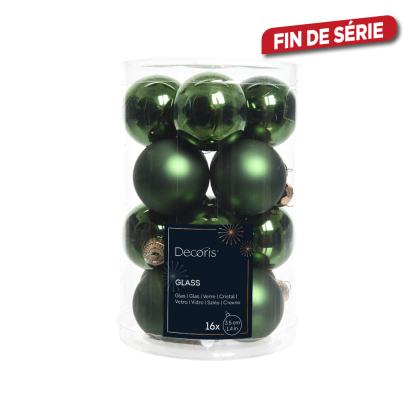 Boule de Noël en verre Ø 3,5 cm vert pin 16 pièces DECORIS