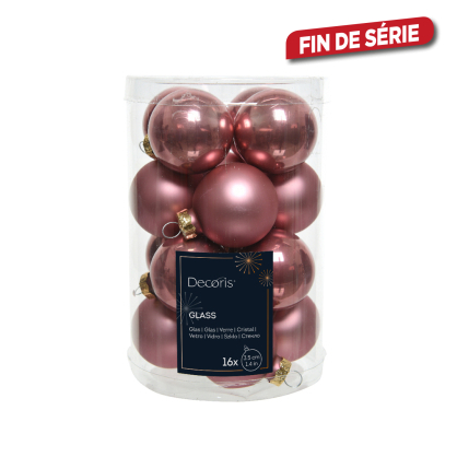 Boule de Noël en verre Ø 3,5 cm vieux rose 16 pièces DECORIS