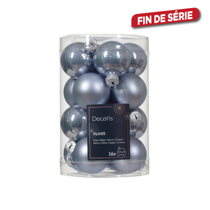 Boule de Noël en verre Ø 3,5 cm bleu vaporeux 16 pièces DECORIS