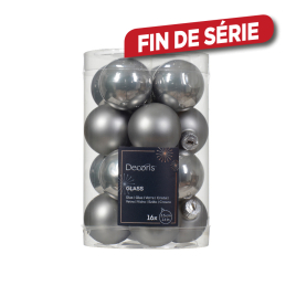 Boule de Noël en verre Ø 3,5 cm gris marbré 16 pièces DECORIS