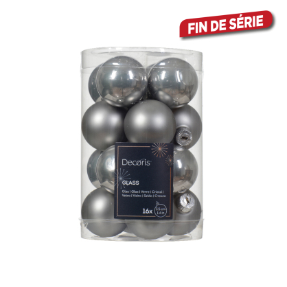 Boule de Noël en verre Ø 3,5 cm gris marbré 16 pièces DECORIS