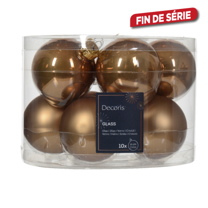 Boule de Noël en verre Ø 6 cm brun gingembre 10 pièces DECORIS