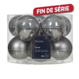 Boule de Noël en verre Ø 6 cm gris marbré 10 pièces DECORIS