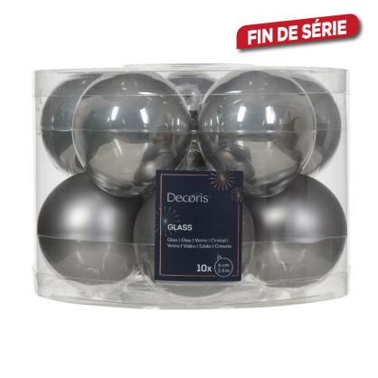 Boule de Noël en verre Ø 6 cm gris marbré 10 pièces DECORIS