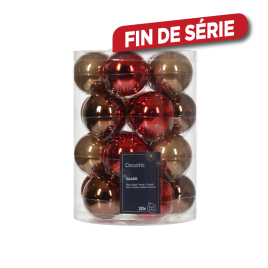 Set de boules de Noël en verre Ø 6 cm brunes et rouges 20 pièces DECORIS