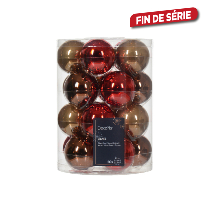 Set de boules de Noël en verre Ø 6 cm brunes et rouges 20 pièces DECORIS