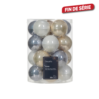 Set de boules de Noël en verre Ø 6 cm bleues et blanches 20 pièces DECORIS