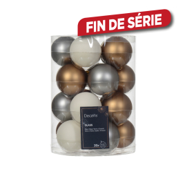 Set de boules de Noël en verre Ø 6 cm blanches, brunes et grises 20 pièces DECORIS