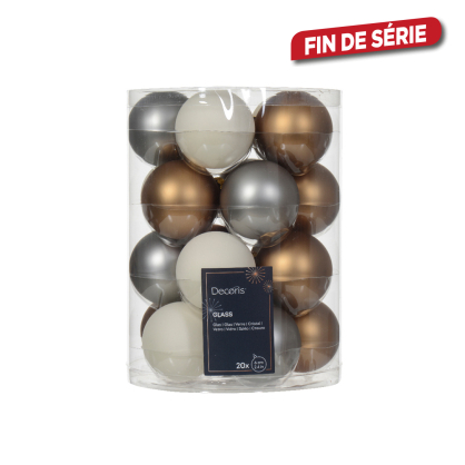 Set de boules de Noël en verre Ø 6 cm blanches, brunes et grises 20 pièces DECORIS