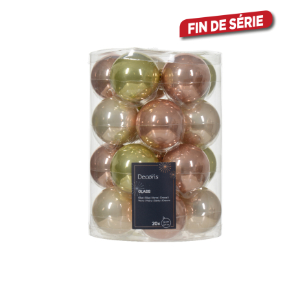 Set de boules de Noël en verre Ø 6 cm blanches, roses et vertes 20 pièces DECORIS