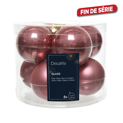 Boule de Noël en verre Ø 7 cm vieux rose 8 pièces DECORIS