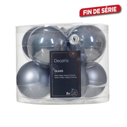 Boule de Noël en verre Ø 7 cm bleu vaporeux 8 pièces DECORIS