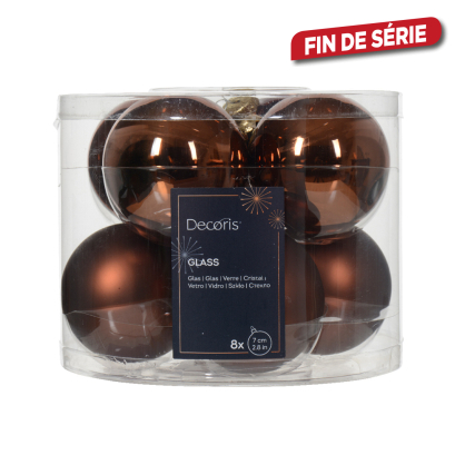 Boule de Noël en verre Ø 7 cm brun espresso 8 pièces DECORIS