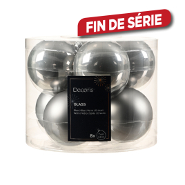 Boule de Noël en verre Ø 7 cm gris marbré 8 pièces DECORIS