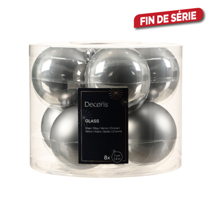 Boule de Noël en verre Ø 7 cm gris marbré 8 pièces DECORIS