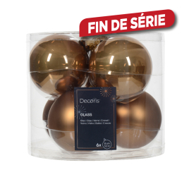 Boule de Noël en verre Ø 8 cm brun gingembre 6 pièces DECORIS