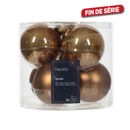 Boule de Noël en verre Ø 8 cm brun gingembre 6 pièces DECORIS