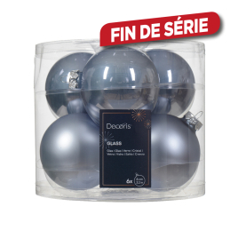 Boule de Noël en verre Ø 8 cm bleu vaporeux 6 pièces DECORIS