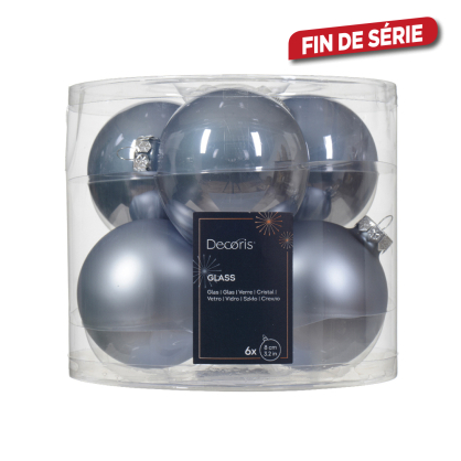 Boule de Noël en verre Ø 8 cm bleu vaporeux 6 pièces DECORIS