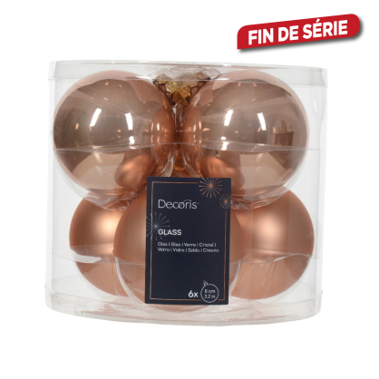 Boule de Noël en verre Ø 8 cm rose pétillant 6 pièces DECORIS