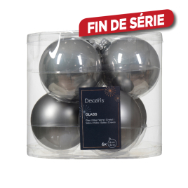 Boule de Noël en verre Ø 8 cm gris marbré 6 pièces DECORIS