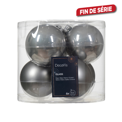 Boule de Noël en verre Ø 8 cm gris marbré 6 pièces DECORIS