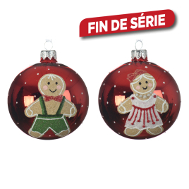 Boule de Noël en verre Ø 8 cm avec bonhomme en pain d'épice rouge DECORIS