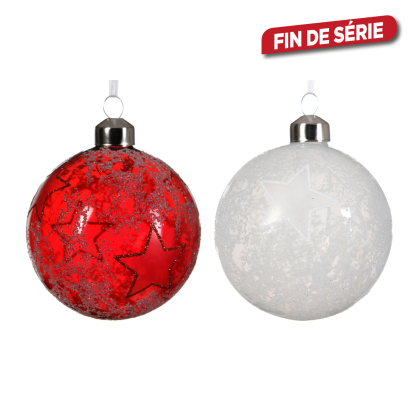 Boule de Noël en verre Ø 8 cm avec étoiles transparente DECORIS