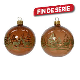 Boule de Noël en verre Ø 8 cm avec rennes brun gingembre transparent DECORIS