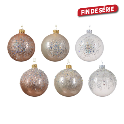 Boule de Noël en verre Ø 8 cm avec paillettes et perles DECORIS