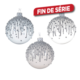 Boule de Noël en verre Ø 8 cm avec lignes et paillettes transparent DECORIS