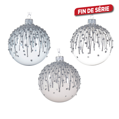 Boule de Noël en verre Ø 8 cm avec lignes et paillettes transparent DECORIS